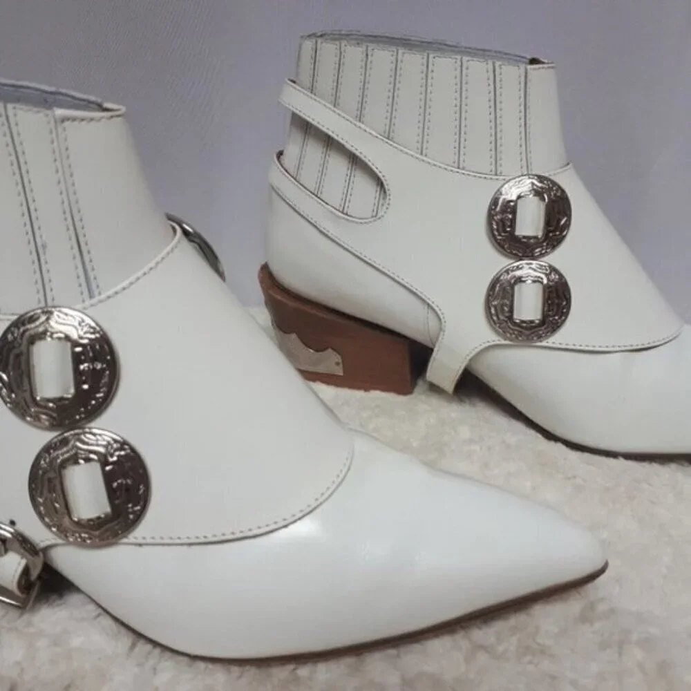 Toga Pulla White Harness Ankle Boots Western 37 - Picture 15 of 16